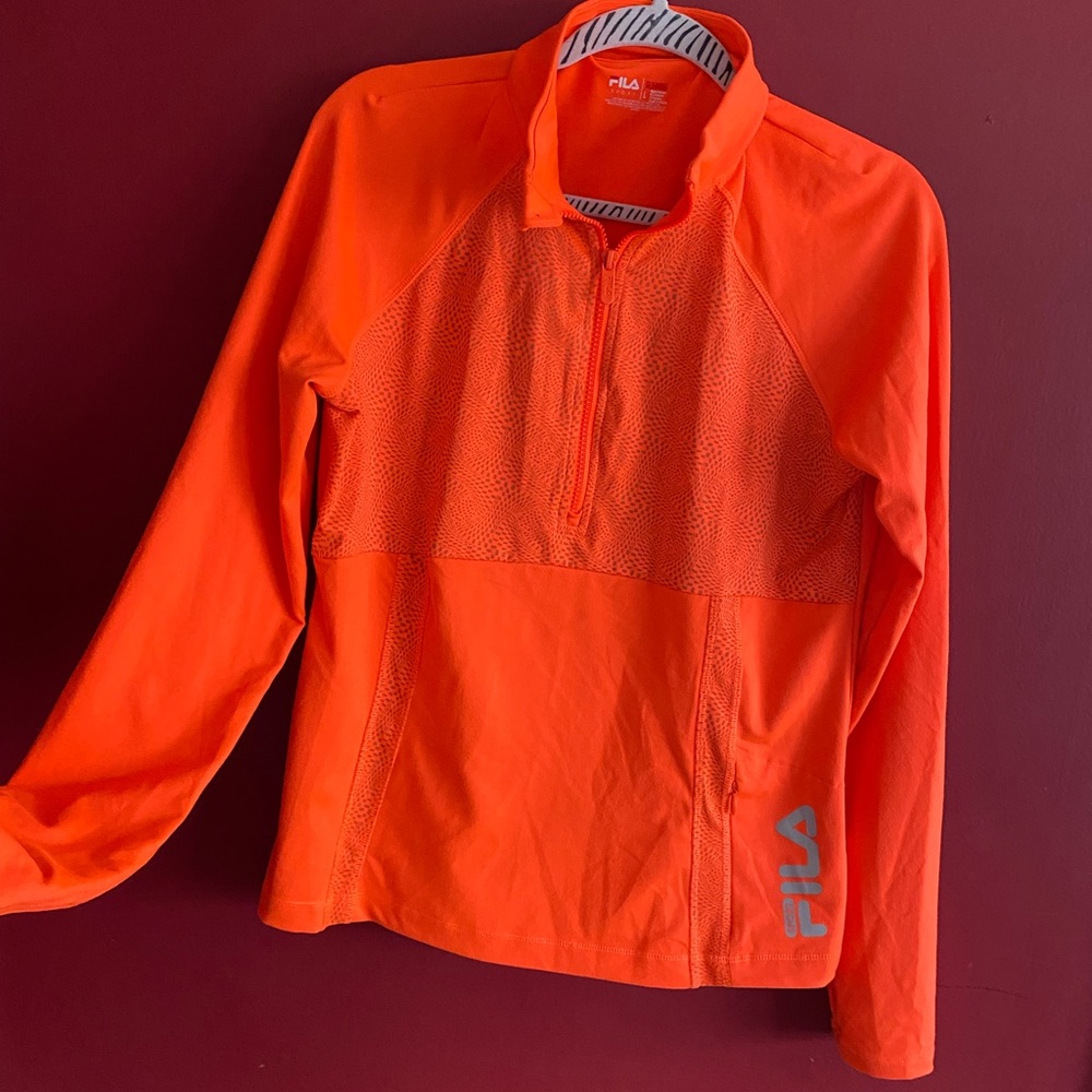 NWOT, FILA women’s running jacket, fluorescent orange, size L
